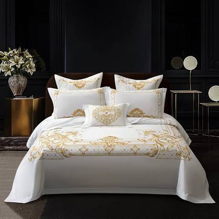 Luxury Egyptian Cotton Bedding Set - White & Gold Embroidery